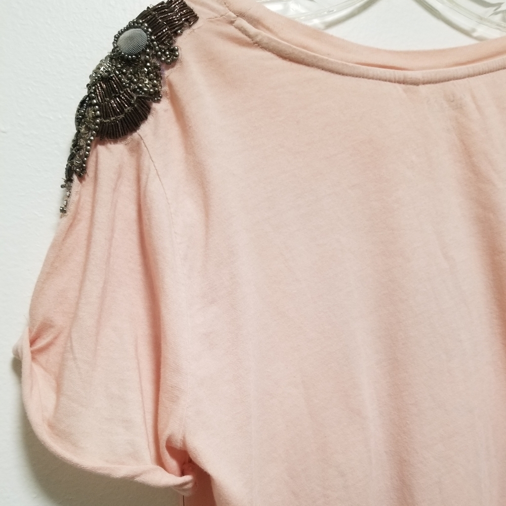 New Guess Pink Beaded Rock T-shirt Distressed Graphic Edgy Trashy & Cute Large - Picture 7 of 10